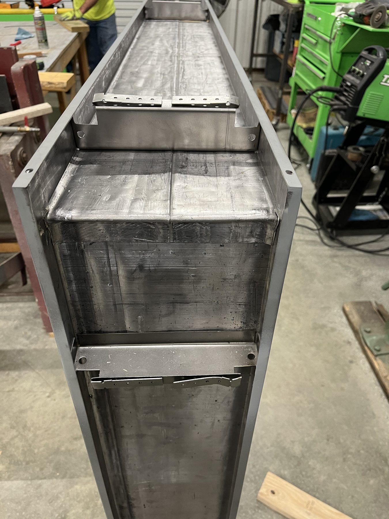 Large lead-lined enclosure component.